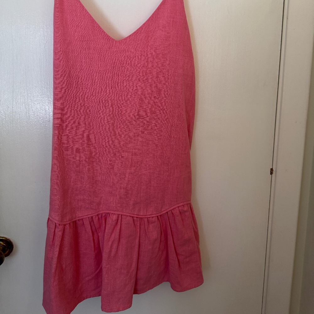Pink ruffle linen dress